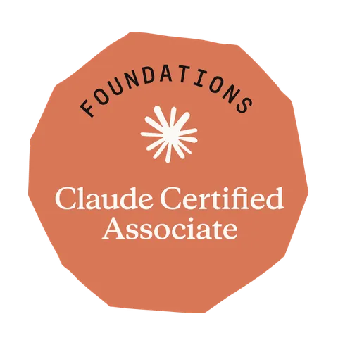 The Claude Certified Associate Foundations badge - a terracotta decagon with the Anthropic starburst above the words Claude Certified Associate